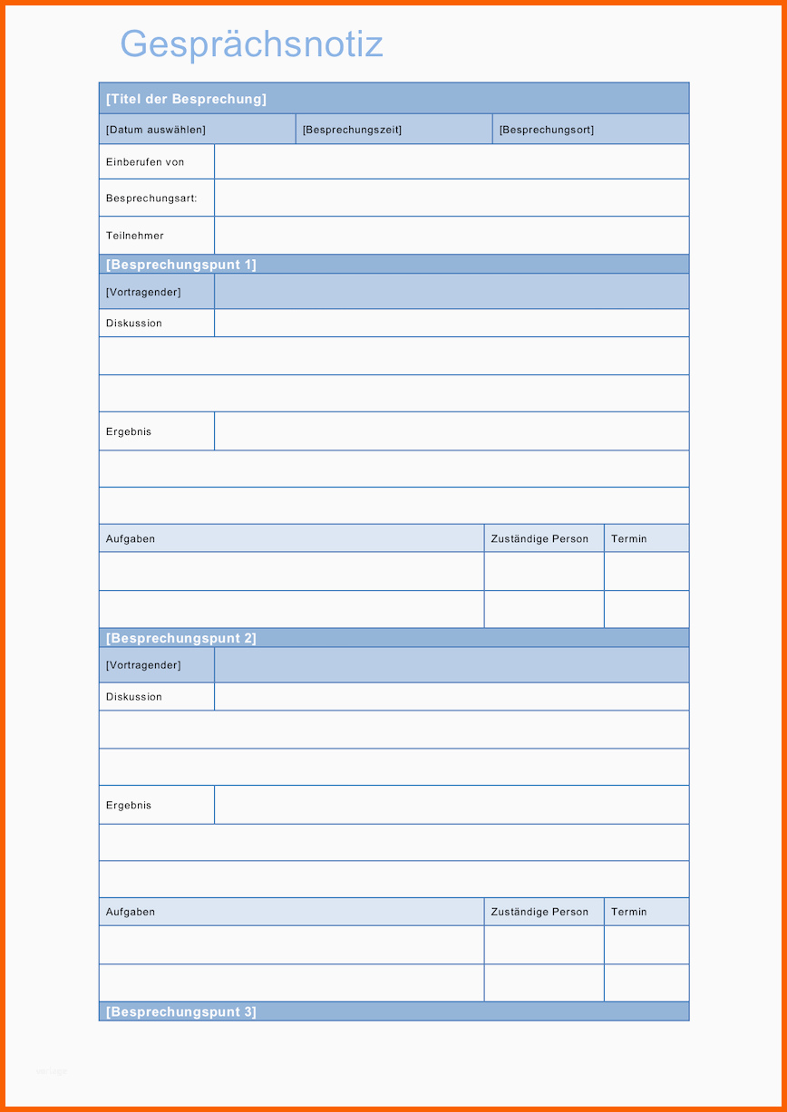 Spektakulär Gesprächsnotiz Vorlage Word format