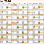 Spektakulär Kalender 2016 In Excel Zum Ausdrucken 16 Vorlagen