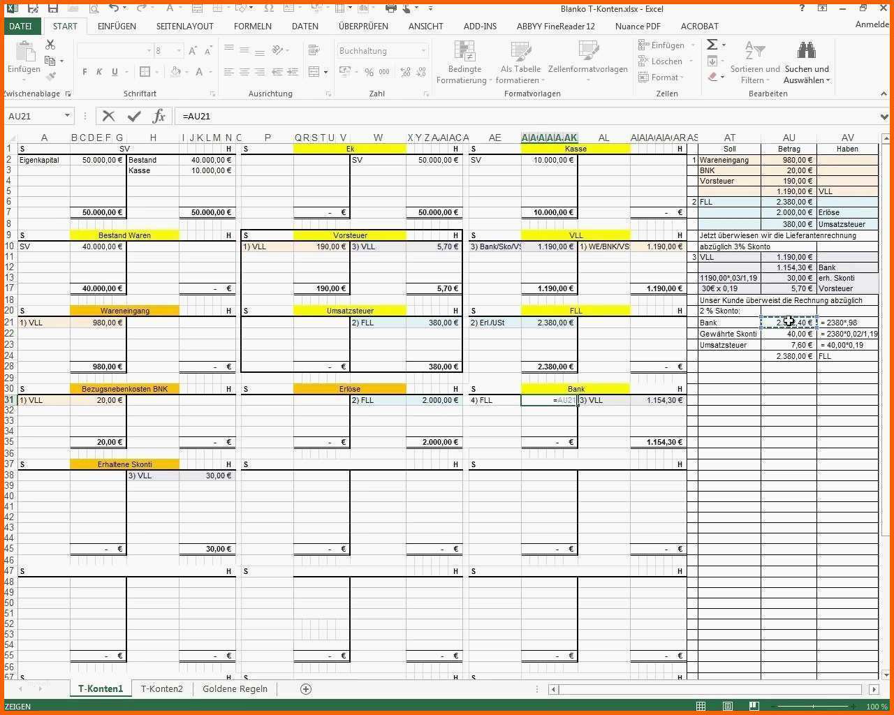 Spezialisiert T Konten Vorlage Excel Schon T Kontenvorlage