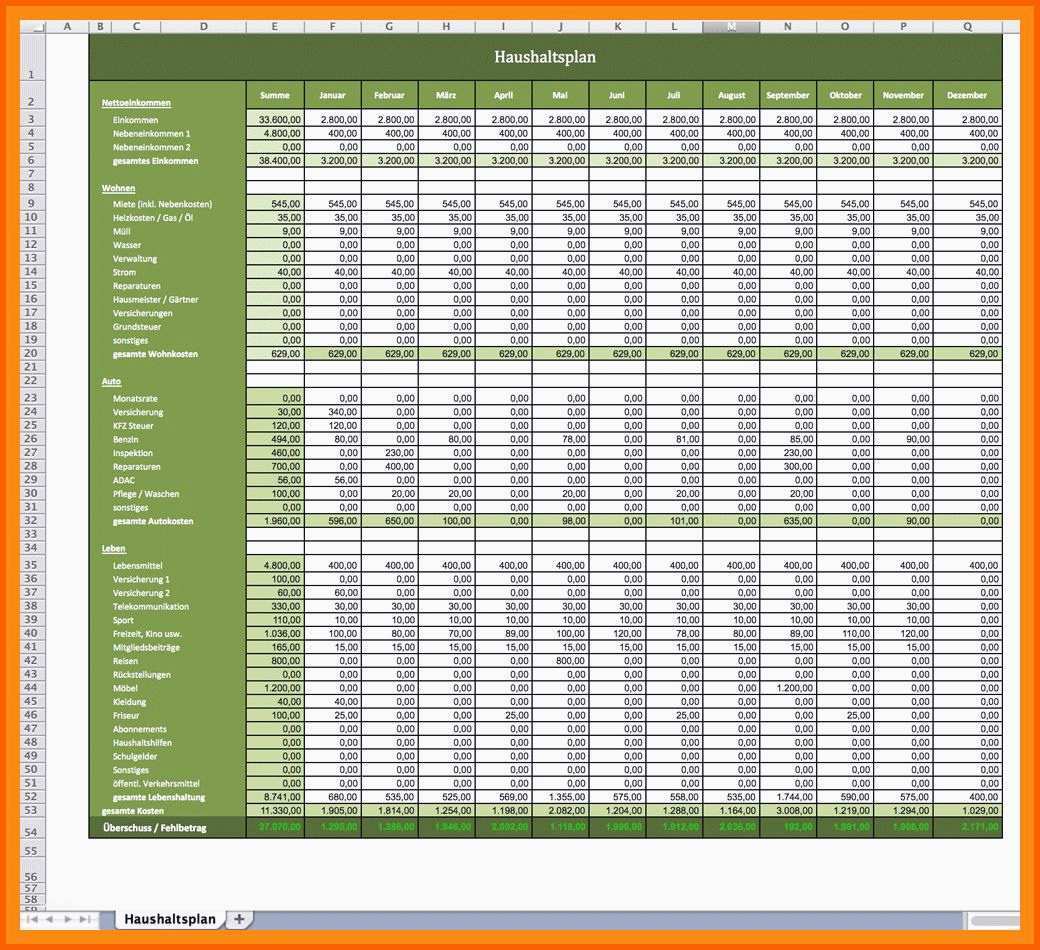 haushaltsbuch vorlage excel