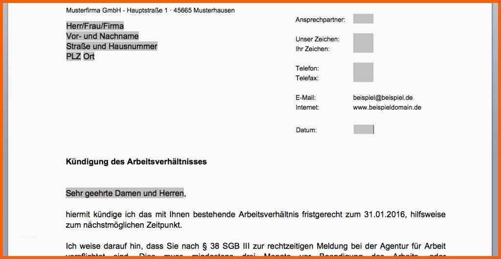 Tolle Kündigung Arbeitsvertrag Vor Beginn Vorlage