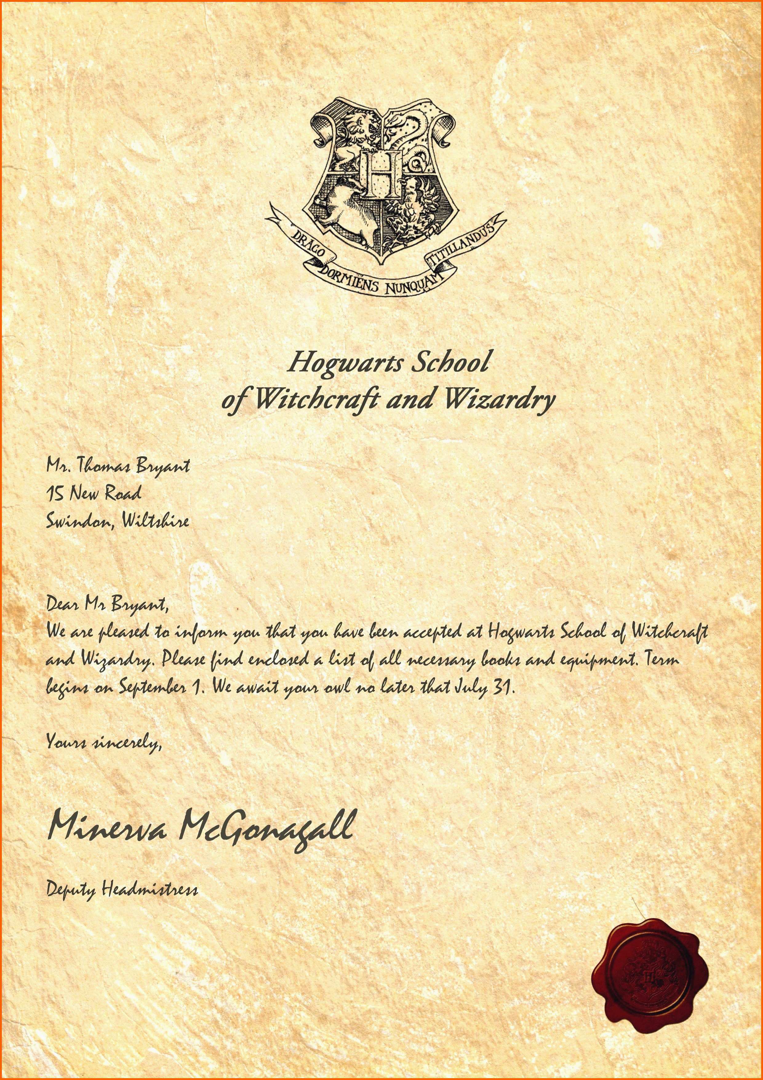 39 Allerbeste Hogwarts Brief Vorlage Kostenlos Vorlagen