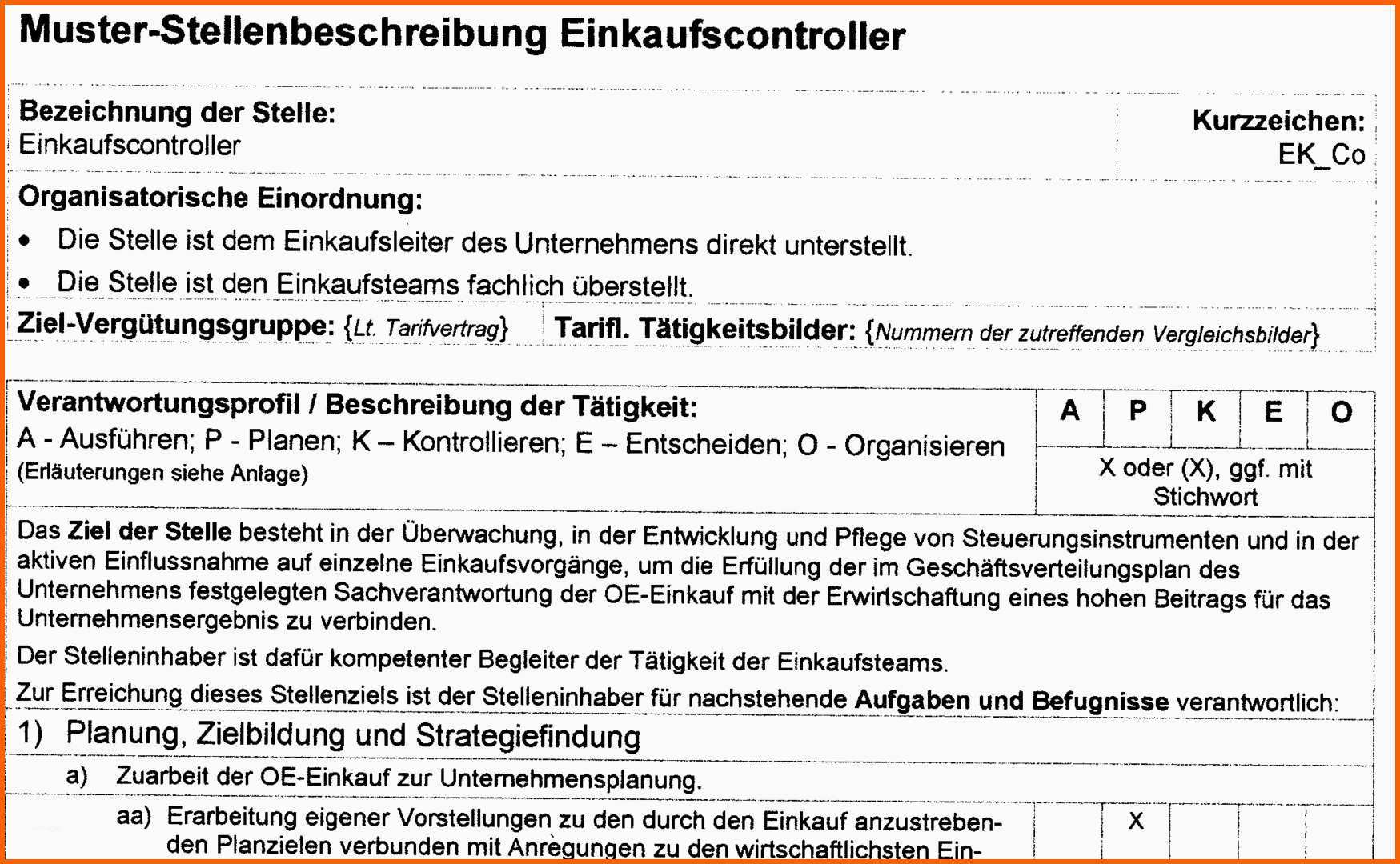 Muster Stellenbeschreibung Einkaufscontroller