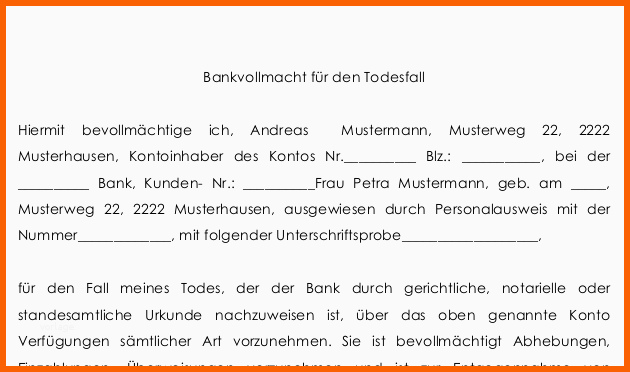 bankvollmacht fuer den todesfall