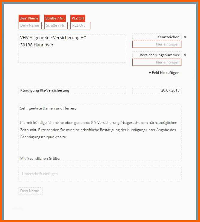 Unvergleichlich K Ndigung Kfz Versicherung Vorlage K Ndigung Vorlage