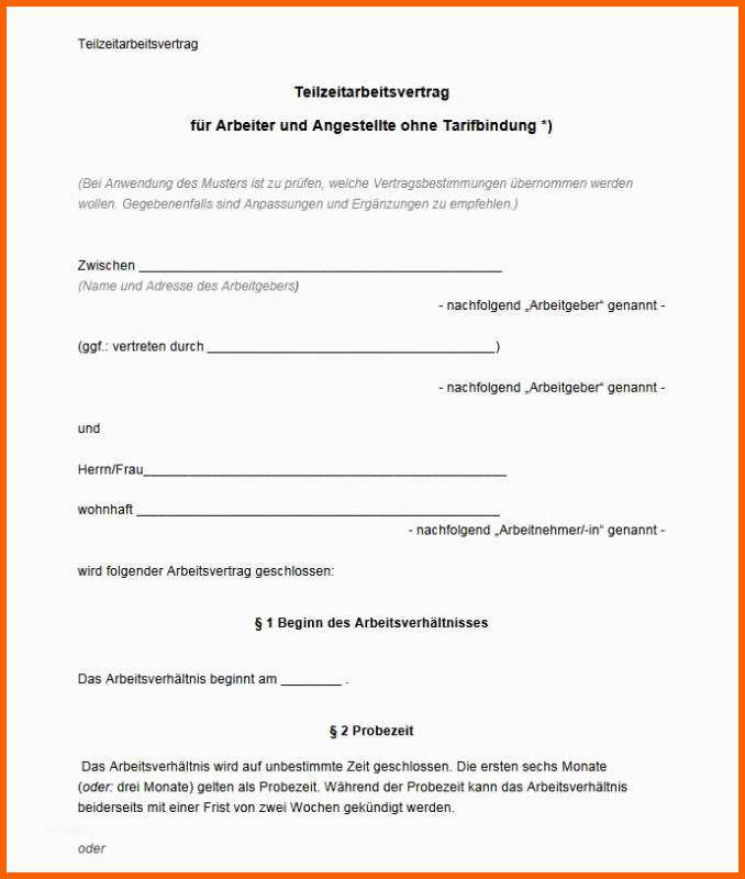 Wunderbar Arbeitsvertrag Teilzeit Muster Download