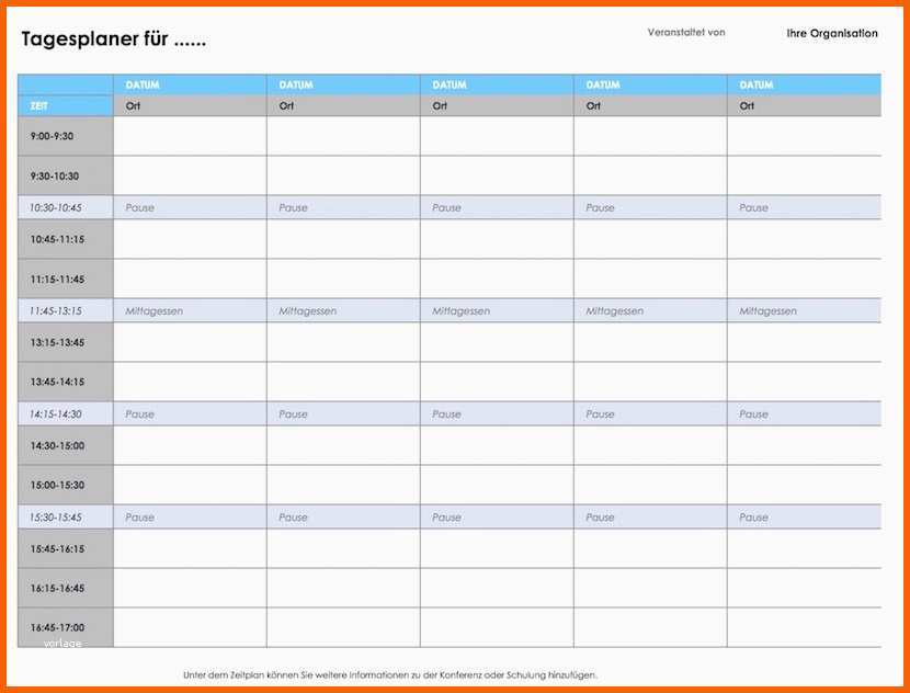 Wunderbar Tagesplaner Vorlage Excel format