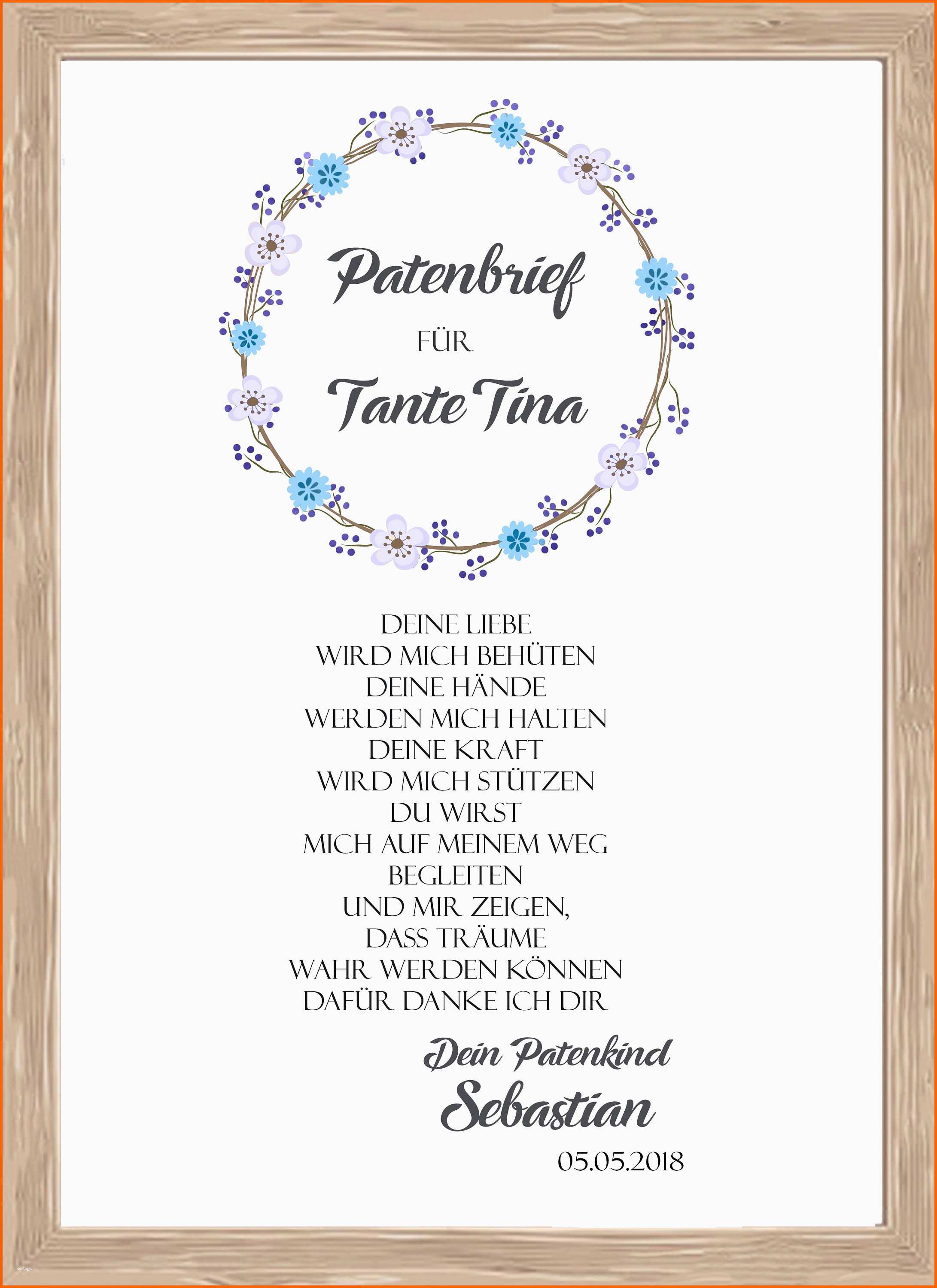 Wunderschönen Geschenk Für Paten Patentante Patenbrief Taufbrief Taufe