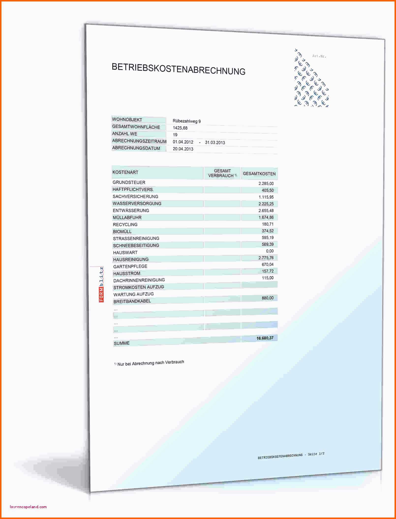 Wunderschönen Muster Nebenkostenabrechnung Excel - Kostenlos Vorlagen ...